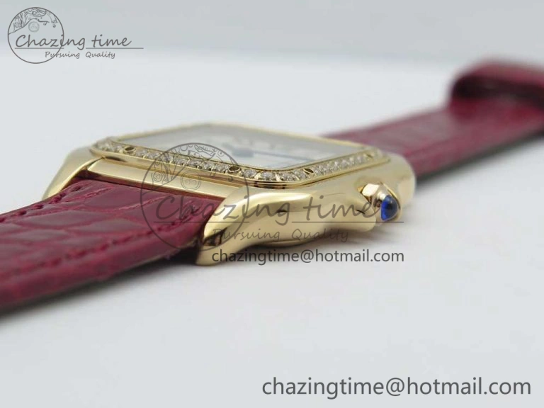 Panthère Secrete Ladies 27mm RG 8848F 1:1 Best Edition White Dial Diamonds Bezel on Red Croco Strap Ronda Quartz