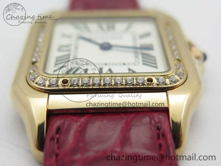 Panthère Secrete Ladies 27mm RG 8848F 1:1 Best Edition White Dial Diamonds Bezel on Red Croco Strap Ronda Quartz
