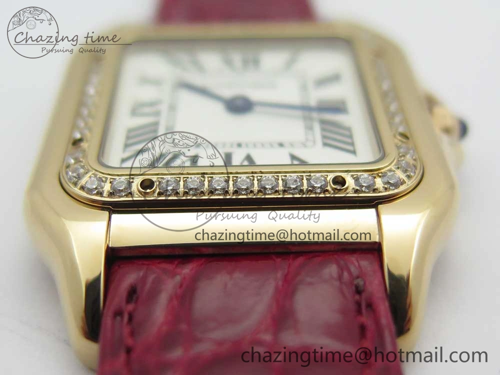 Panthère Secrete Ladies 27mm RG 8848F 1:1 Best Edition White Dial Diamonds Bezel on Red Croco Strap Ronda Quartz