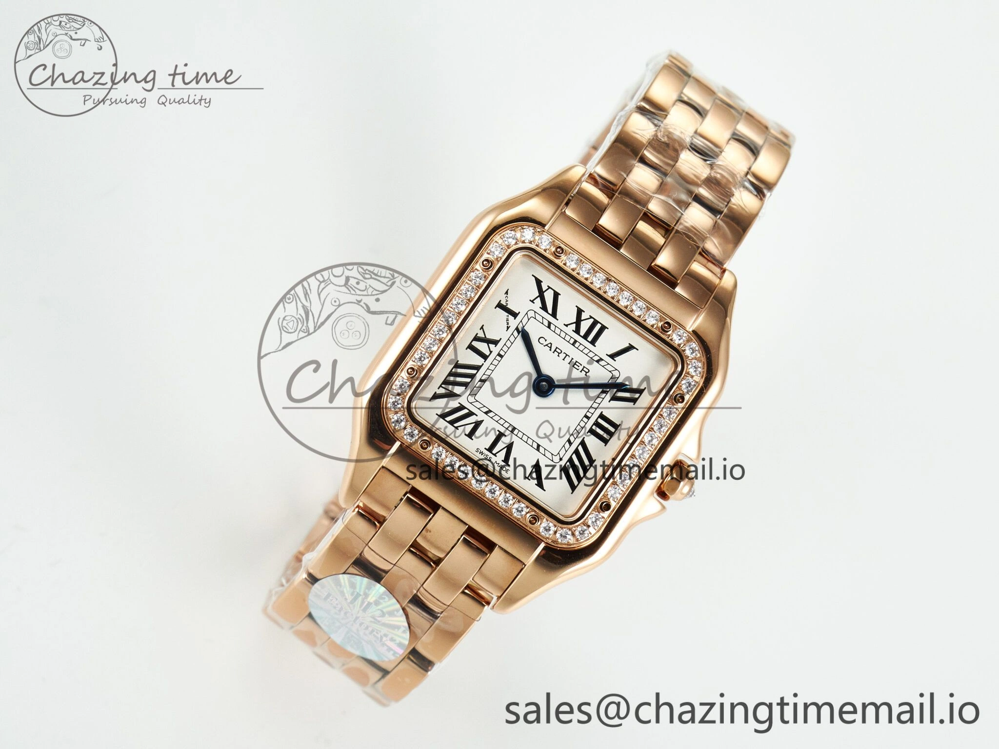 Panthère Secrete Ladies 27mm RG J12F 1:1 Best Edition White Dial Diamonds Bezel on RG Bracelet Ronda Quartz