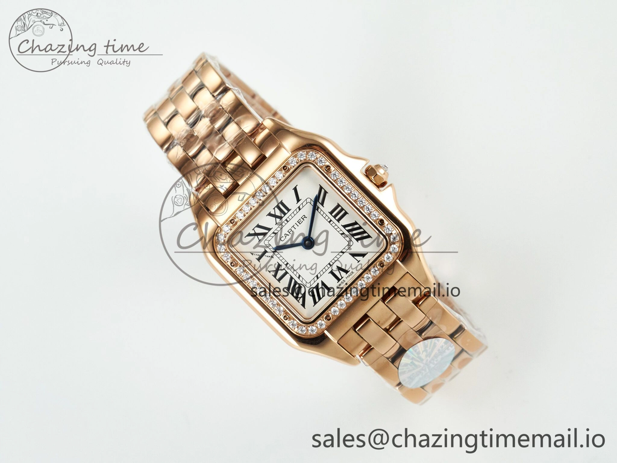 Panthère Secrete Ladies 27mm RG J12F 1:1 Best Edition White Dial Diamonds Bezel on RG Bracelet Ronda Quartz