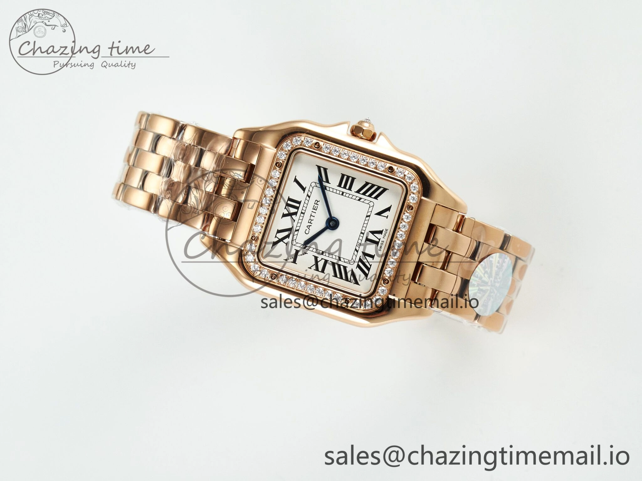 Panthère Secrete Ladies 27mm RG J12F 1:1 Best Edition White Dial Diamonds Bezel on RG Bracelet Ronda Quartz