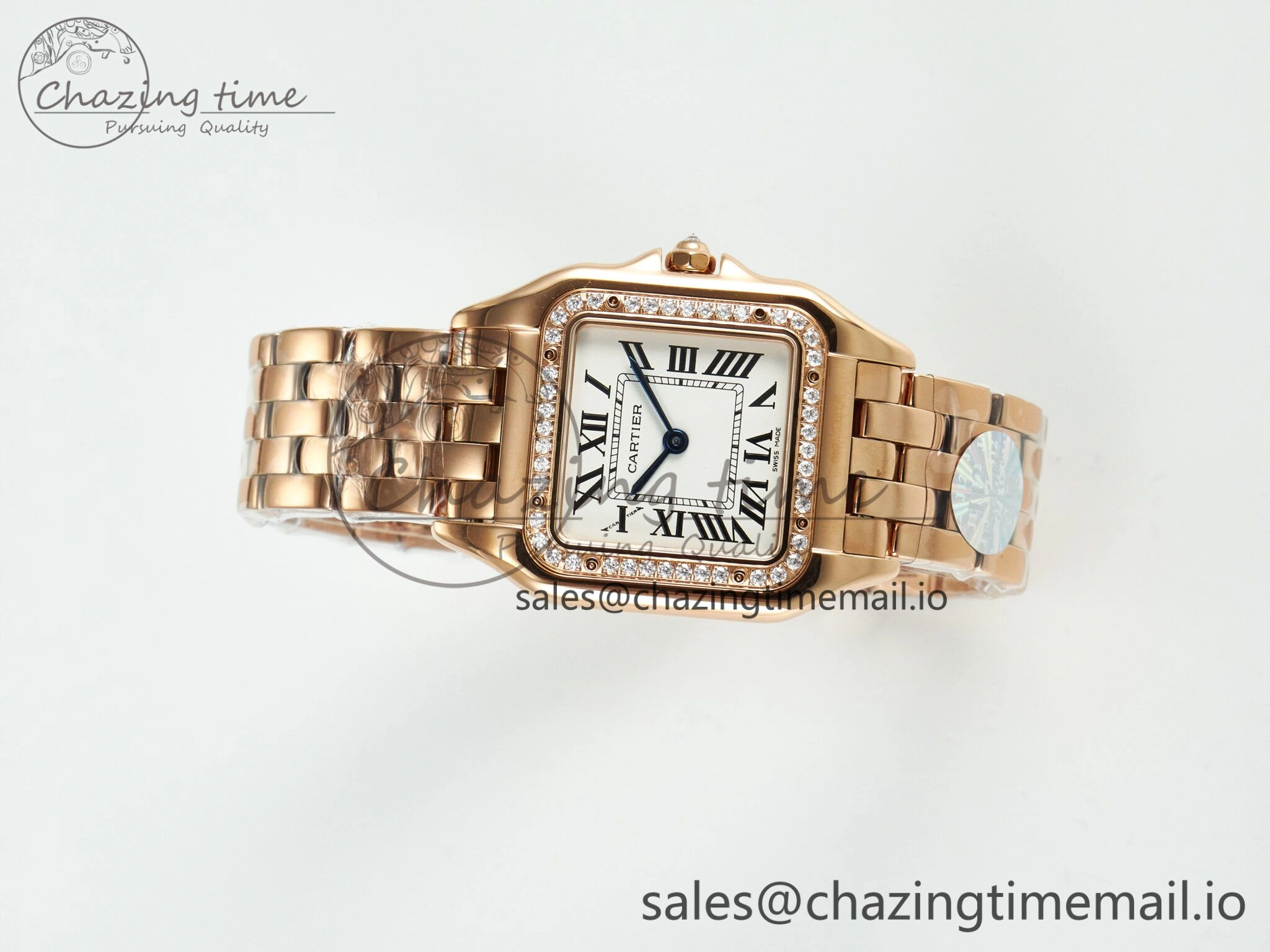 Panthère Secrete Ladies 27mm RG J12F 1:1 Best Edition White Dial Diamonds Bezel on RG Bracelet Ronda Quartz