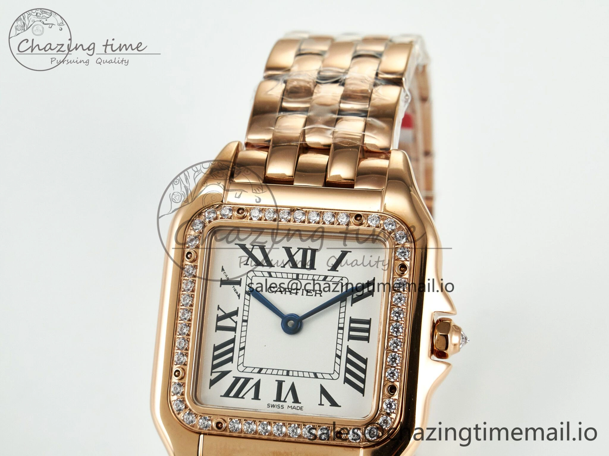 Panthère Secrete Ladies 27mm RG J12F 1:1 Best Edition White Dial Diamonds Bezel on RG Bracelet Ronda Quartz