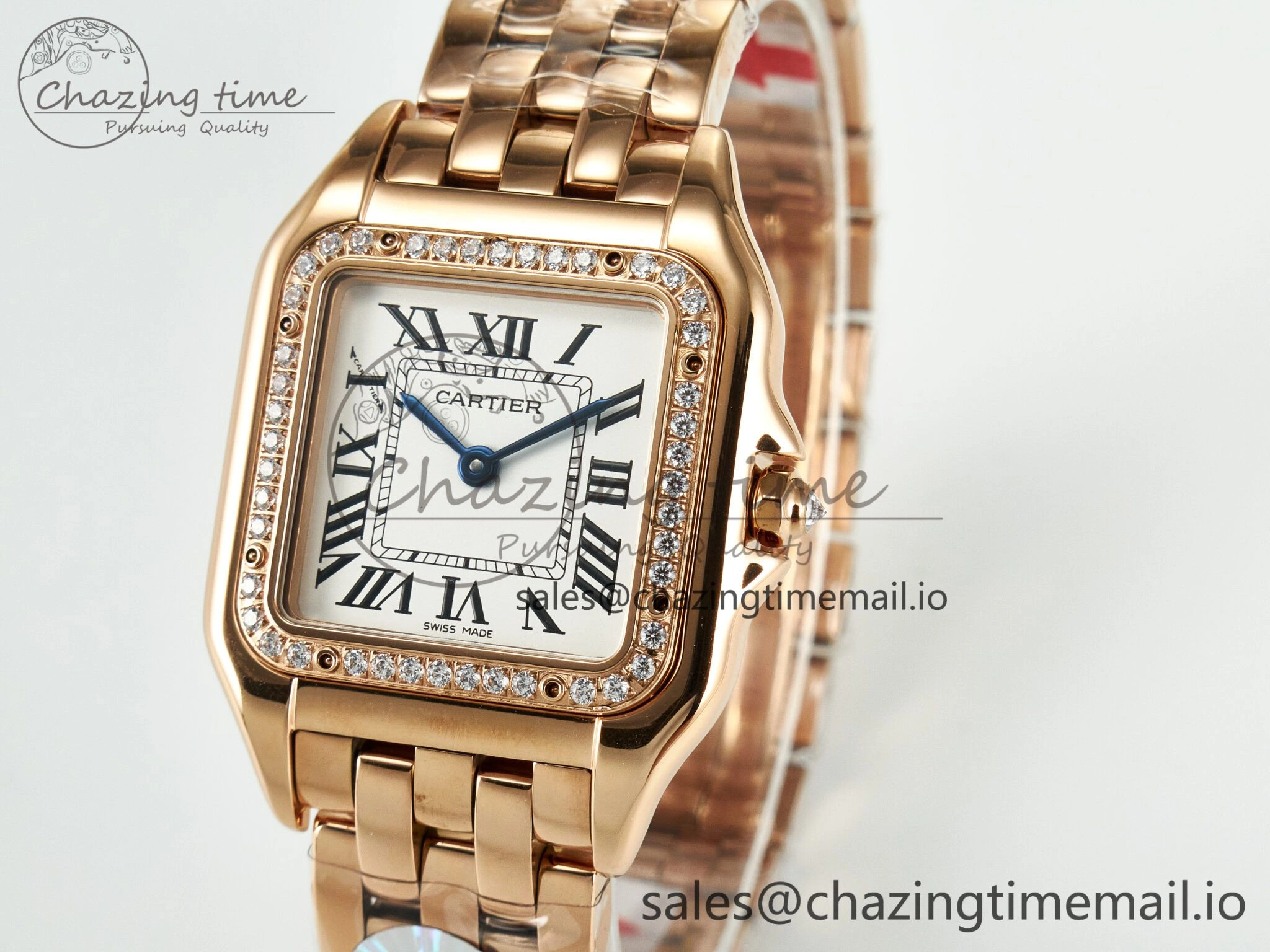 Panthère Secrete Ladies 27mm RG J12F 1:1 Best Edition White Dial Diamonds Bezel on RG Bracelet Ronda Quartz