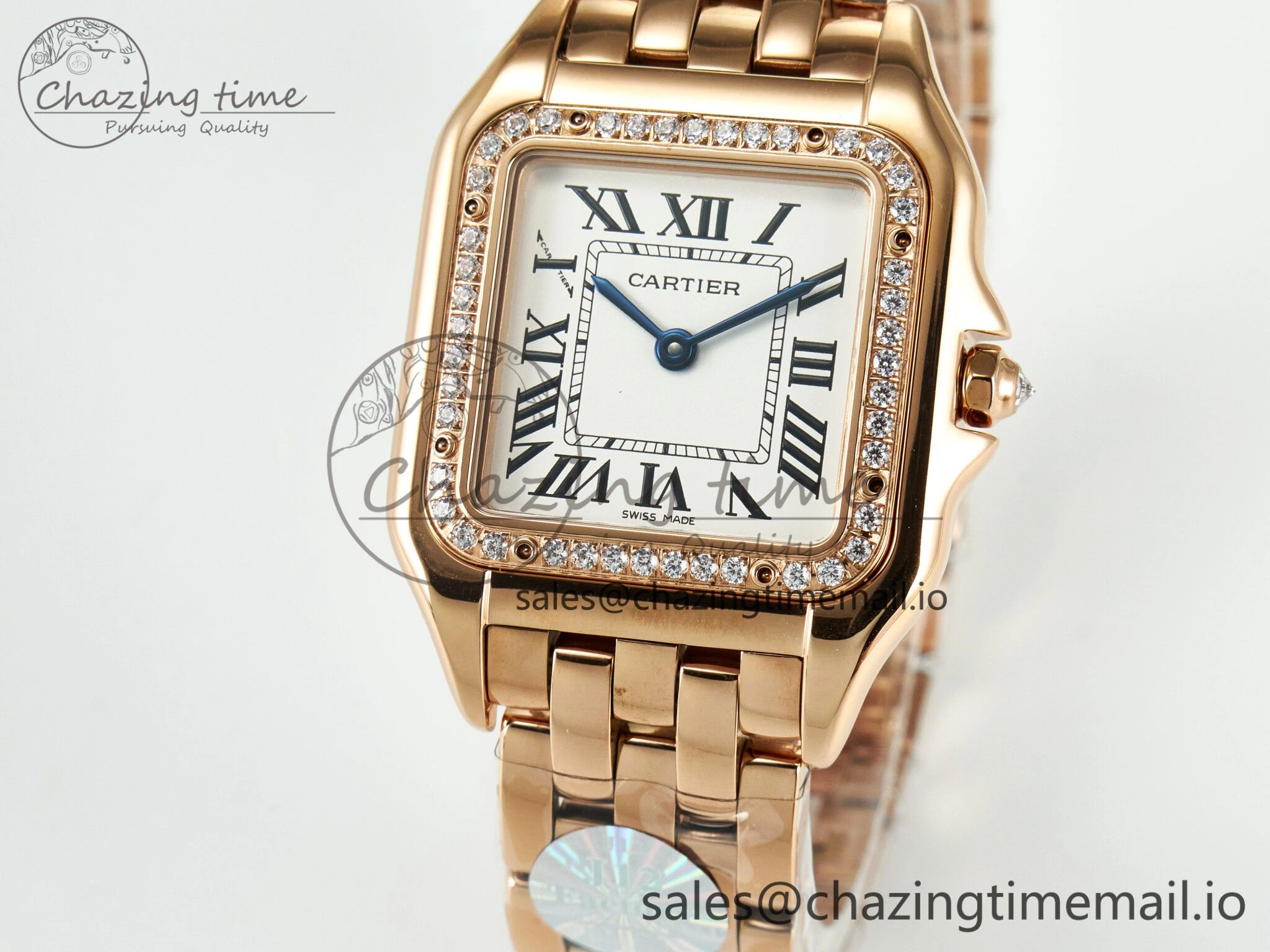 Panthère Secrete Ladies 27mm RG J12F 1:1 Best Edition White Dial Diamonds Bezel on RG Bracelet Ronda Quartz