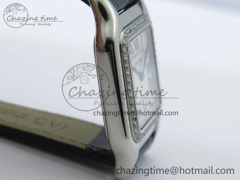 Panthère Secrete Ladies 27mm SS 8848F 1:1 Best Edition White Dial Diamonds Bezel on Black Croco Strap Ronda Quartz