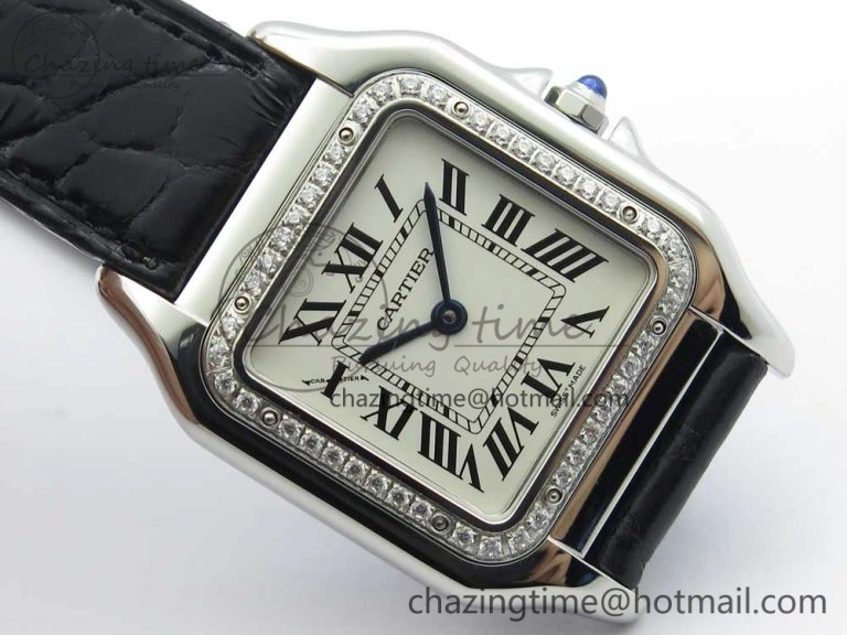 Panthère Secrete Ladies 27mm SS 8848F 1:1 Best Edition White Dial Diamonds Bezel on Black Croco Strap Ronda Quartz
