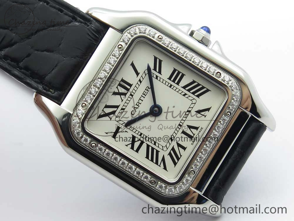 Panthère Secrete Ladies 27mm SS 8848F 1:1 Best Edition White Dial Diamonds Bezel on Black Croco Strap Ronda Quartz