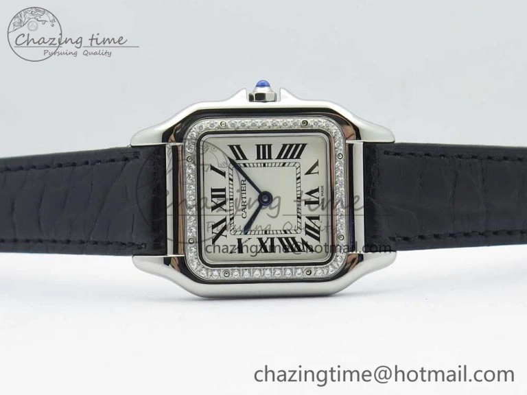Panthère Secrete Ladies 27mm SS 8848F 1:1 Best Edition White Dial Diamonds Bezel on Black Croco Strap Ronda Quartz
