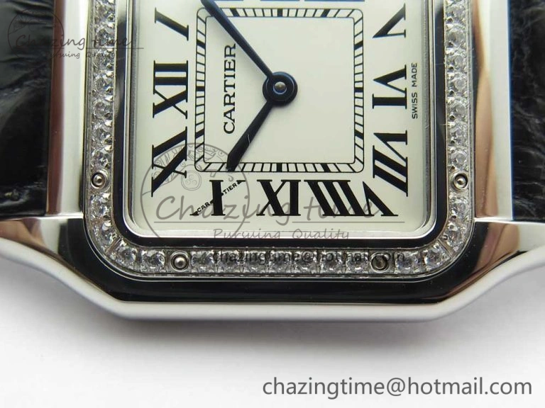 Panthère Secrete Ladies 27mm SS 8848F 1:1 Best Edition White Dial Diamonds Bezel on Black Croco Strap Ronda Quartz