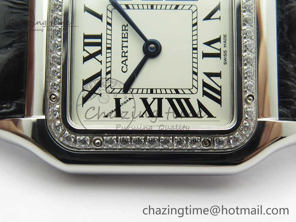 Panthère Secrete Ladies 27mm SS 8848F 1:1 Best Edition White Dial Diamonds Bezel on Black Croco Strap Ronda Quartz