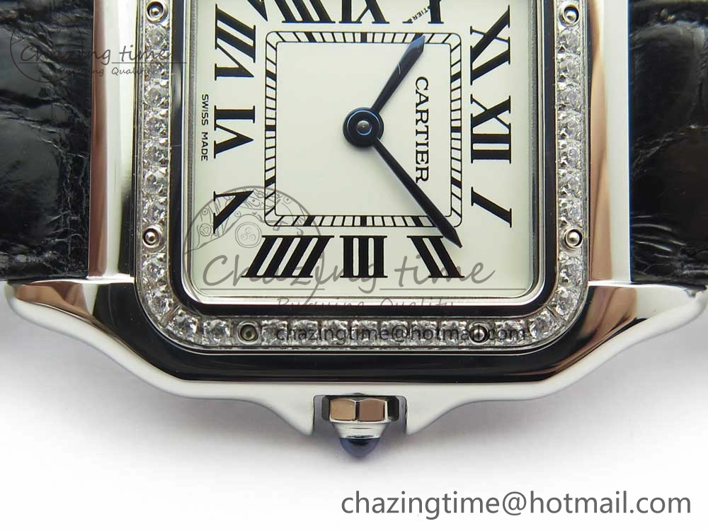 Panthère Secrete Ladies 27mm SS 8848F 1:1 Best Edition White Dial Diamonds Bezel on Black Croco Strap Ronda Quartz