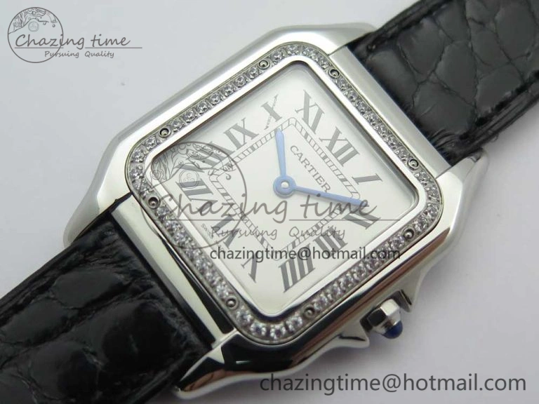 Panthère Secrete Ladies 27mm SS 8848F 1:1 Best Edition White Dial Diamonds Bezel on Black Croco Strap Ronda Quartz