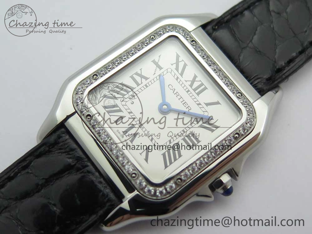Panthère Secrete Ladies 27mm SS 8848F 1:1 Best Edition White Dial Diamonds Bezel on Black Croco Strap Ronda Quartz