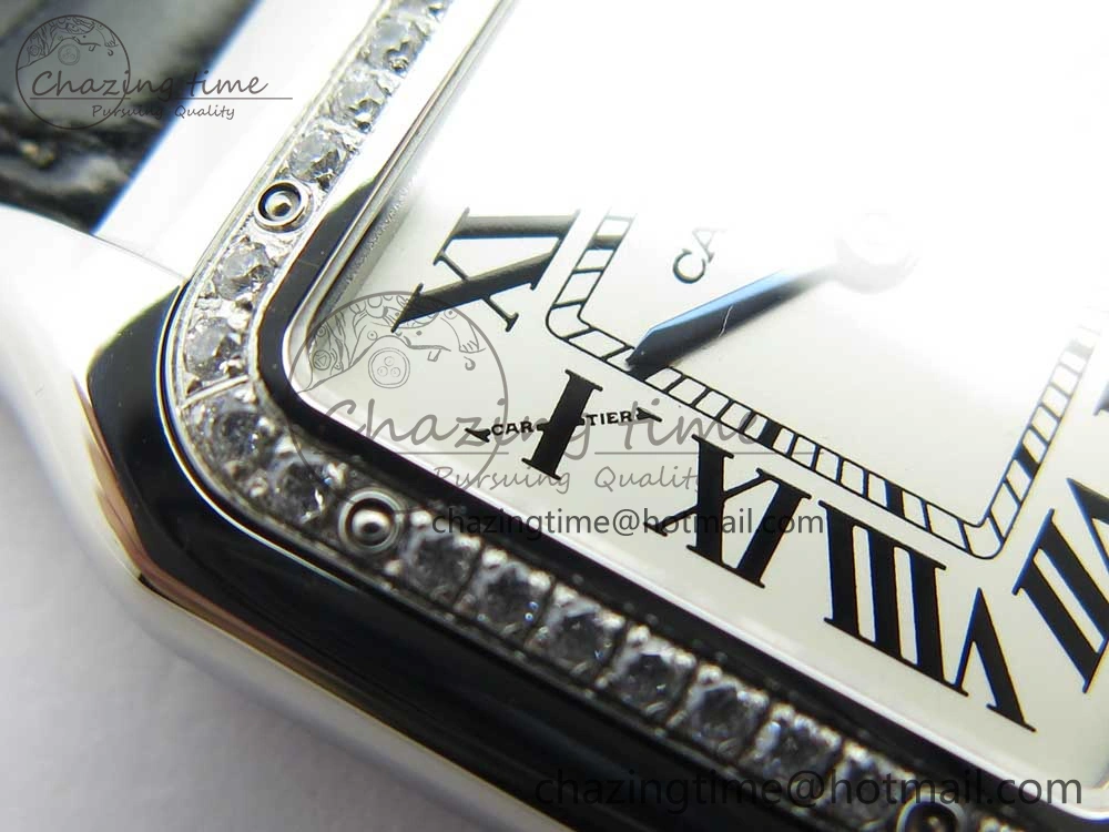 Panthère Secrete Ladies 27mm SS 8848F 1:1 Best Edition White Dial Diamonds Bezel on Black Croco Strap Ronda Quartz