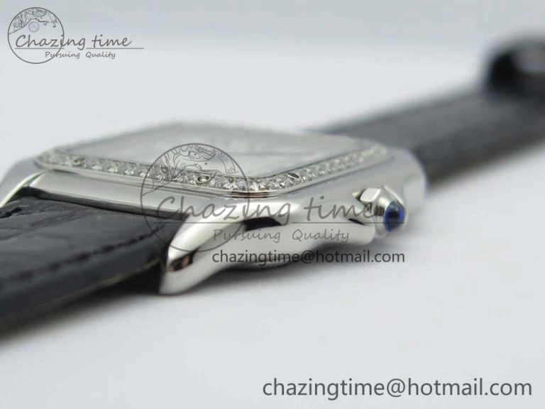 Panthère Secrete Ladies 27mm SS 8848F 1:1 Best Edition White Dial Diamonds Bezel on Black Croco Strap Ronda Quartz