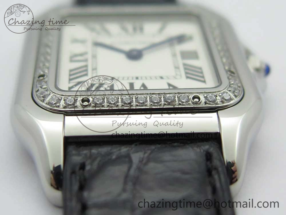 Panthère Secrete Ladies 27mm SS 8848F 1:1 Best Edition White Dial Diamonds Bezel on Black Croco Strap Ronda Quartz