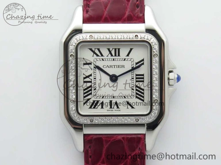 Panthère Secrete Ladies 27mm SS 8848F 1:1 Best Edition White Dial Diamonds Bezel on Red Croco Strap Ronda Quartz