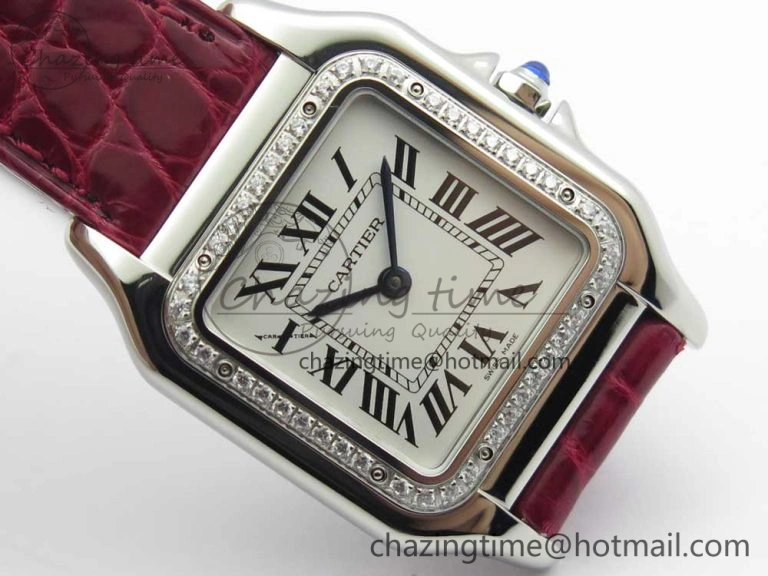 Panthère Secrete Ladies 27mm SS 8848F 1:1 Best Edition White Dial Diamonds Bezel on Red Croco Strap Ronda Quartz