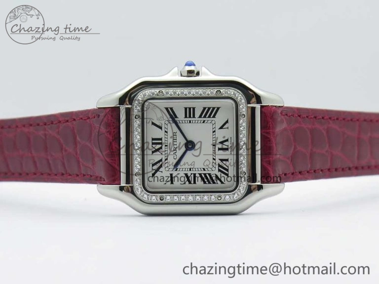 Panthère Secrete Ladies 27mm SS 8848F 1:1 Best Edition White Dial Diamonds Bezel on Red Croco Strap Ronda Quartz