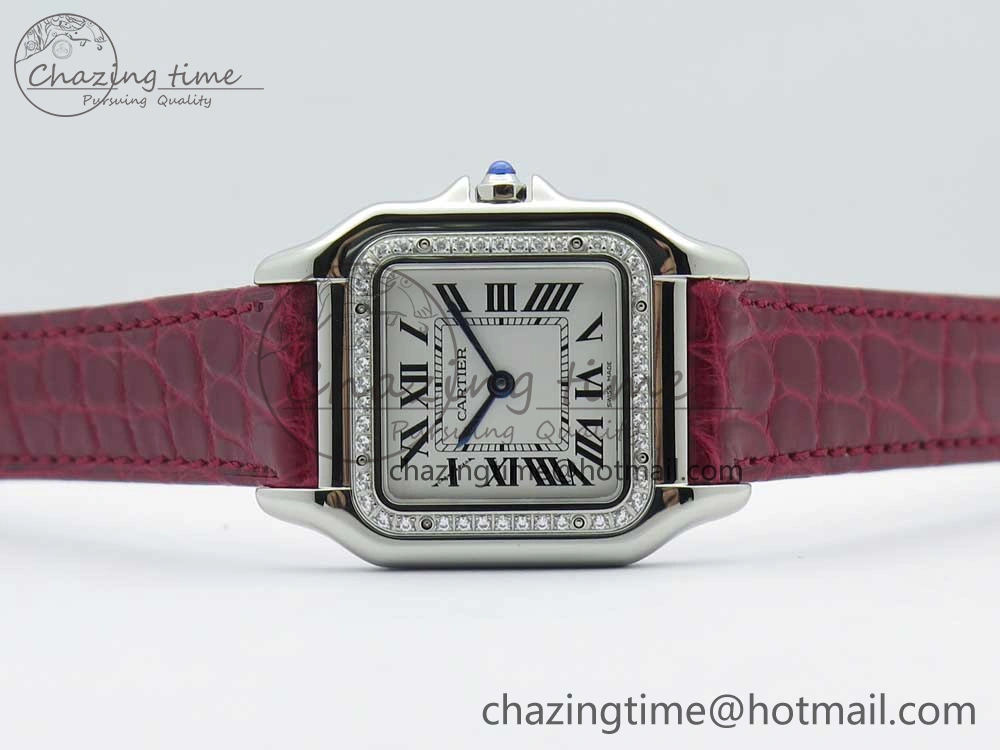 Panthère Secrete Ladies 27mm SS 8848F 1:1 Best Edition White Dial Diamonds Bezel on Red Croco Strap Ronda Quartz