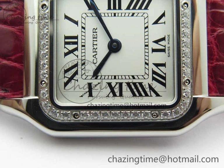 Panthère Secrete Ladies 27mm SS 8848F 1:1 Best Edition White Dial Diamonds Bezel on Red Croco Strap Ronda Quartz