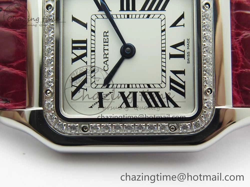 Panthère Secrete Ladies 27mm SS 8848F 1:1 Best Edition White Dial Diamonds Bezel on Red Croco Strap Ronda Quartz