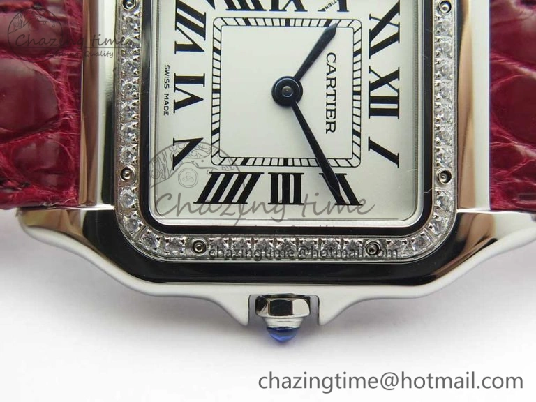 Panthère Secrete Ladies 27mm SS 8848F 1:1 Best Edition White Dial Diamonds Bezel on Red Croco Strap Ronda Quartz