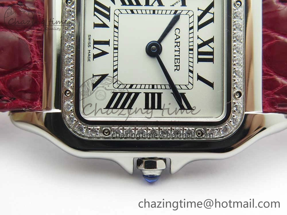 Panthère Secrete Ladies 27mm SS 8848F 1:1 Best Edition White Dial Diamonds Bezel on Red Croco Strap Ronda Quartz