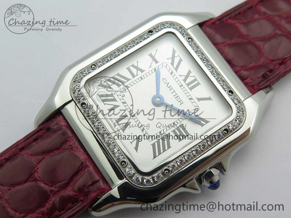 Panthère Secrete Ladies 27mm SS 8848F 1:1 Best Edition White Dial Diamonds Bezel on Red Croco Strap Ronda Quartz