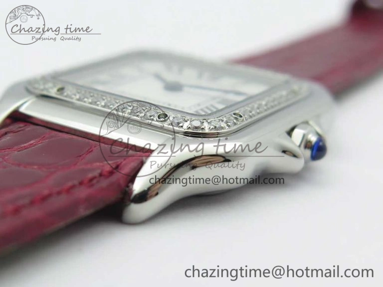 Panthère Secrete Ladies 27mm SS 8848F 1:1 Best Edition White Dial Diamonds Bezel on Red Croco Strap Ronda Quartz
