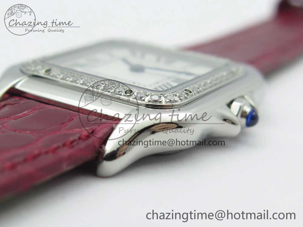 Panthère Secrete Ladies 27mm SS 8848F 1:1 Best Edition White Dial Diamonds Bezel on Red Croco Strap Ronda Quartz