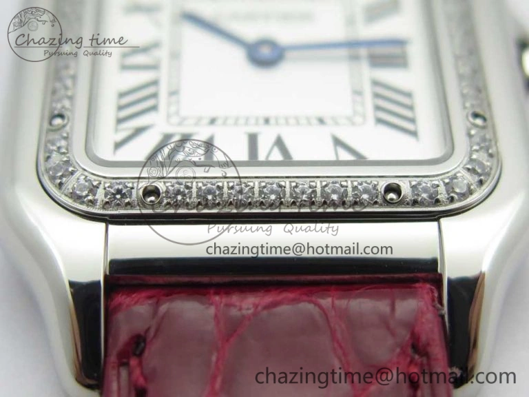 Panthère Secrete Ladies 27mm SS 8848F 1:1 Best Edition White Dial Diamonds Bezel on Red Croco Strap Ronda Quartz