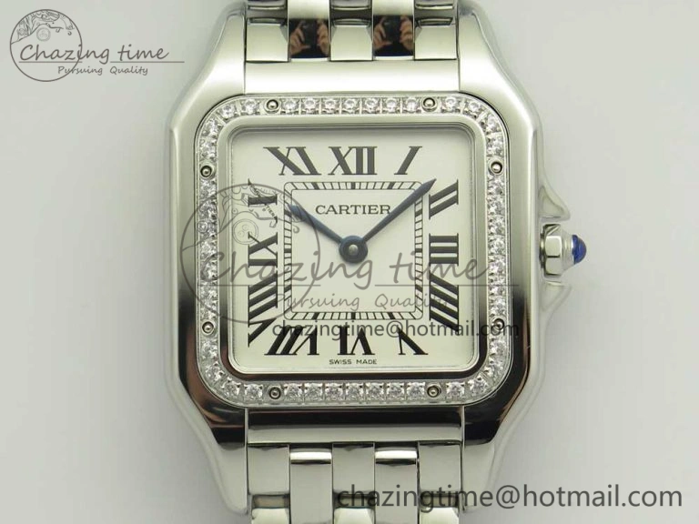 Panthère Secrete Ladies 27mm SS Diamonds Bezel K11 1:1 Best Edition White Dial on SS Bracelet Ronda Quartz
