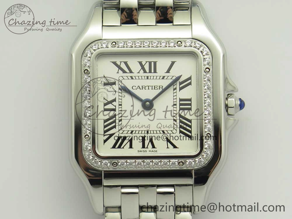 Panthère Secrete Ladies 27mm SS Diamonds Bezel K11 1:1 Best Edition White Dial on SS Bracelet Ronda Quartz