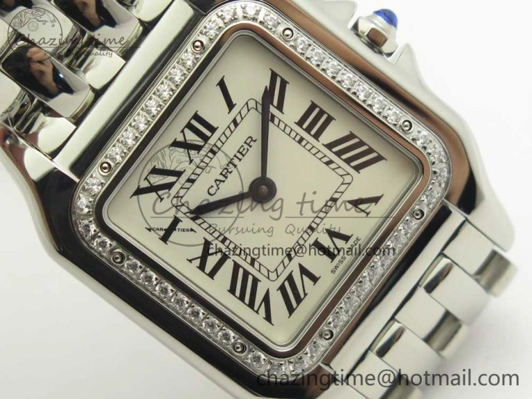 Panthère Secrete Ladies 27mm SS Diamonds Bezel K11 1:1 Best Edition White Dial on SS Bracelet Ronda Quartz