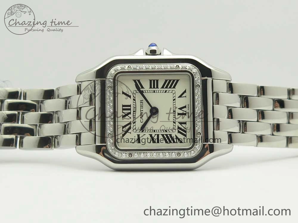 Panthère Secrete Ladies 27mm SS Diamonds Bezel K11 1:1 Best Edition White Dial on SS Bracelet Ronda Quartz