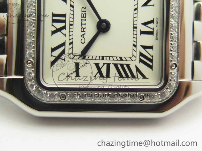 Panthère Secrete Ladies 27mm SS Diamonds Bezel K11 1:1 Best Edition White Dial on SS Bracelet Ronda Quartz