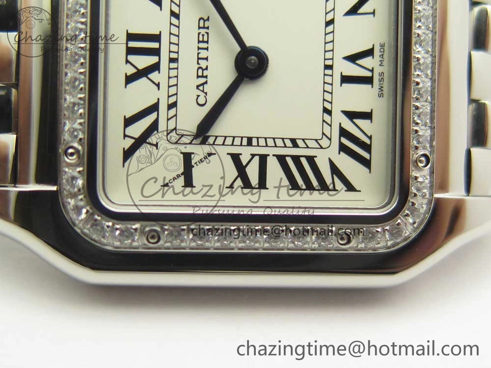 Panthère Secrete Ladies 27mm SS Diamonds Bezel K11 1:1 Best Edition White Dial on SS Bracelet Ronda Quartz