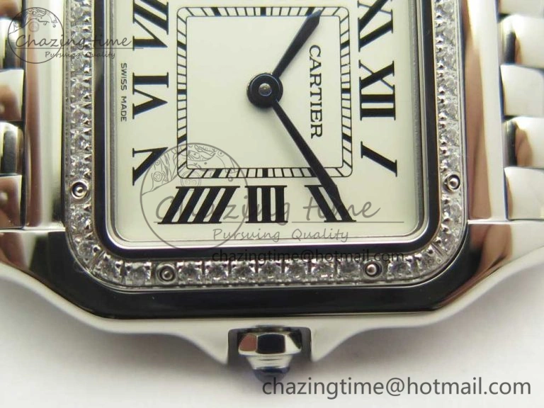 Panthère Secrete Ladies 27mm SS Diamonds Bezel K11 1:1 Best Edition White Dial on SS Bracelet Ronda Quartz