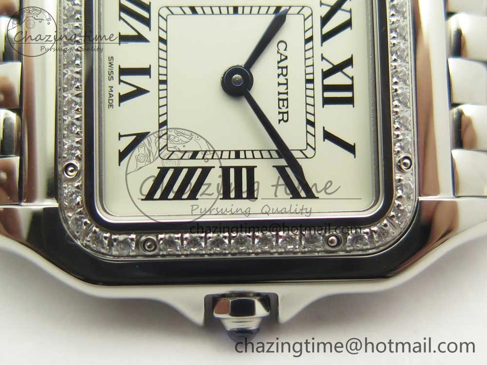 Panthère Secrete Ladies 27mm SS Diamonds Bezel K11 1:1 Best Edition White Dial on SS Bracelet Ronda Quartz