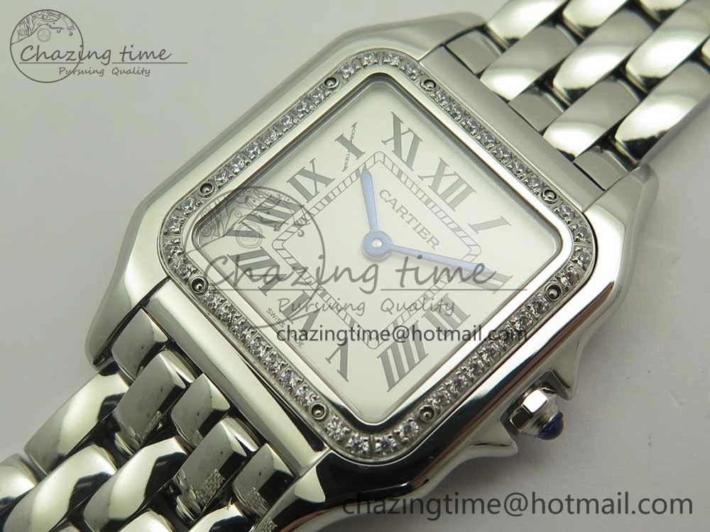 Panthère Secrete Ladies 27mm SS Diamonds Bezel K11 1:1 Best Edition White Dial on SS Bracelet Ronda Quartz