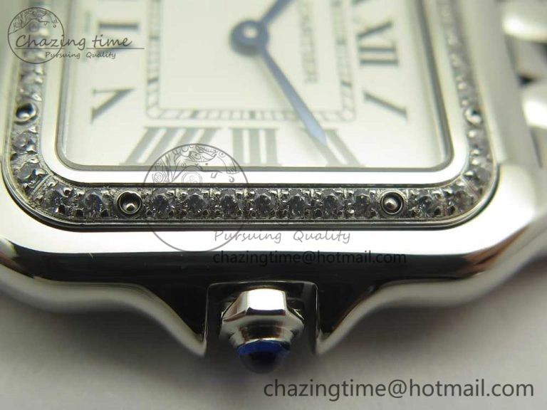 Panthère Secrete Ladies 27mm SS Diamonds Bezel K11 1:1 Best Edition White Dial on SS Bracelet Ronda Quartz