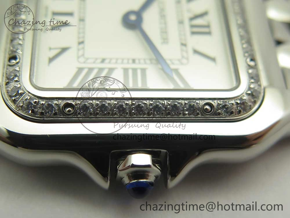 Panthère Secrete Ladies 27mm SS Diamonds Bezel K11 1:1 Best Edition White Dial on SS Bracelet Ronda Quartz