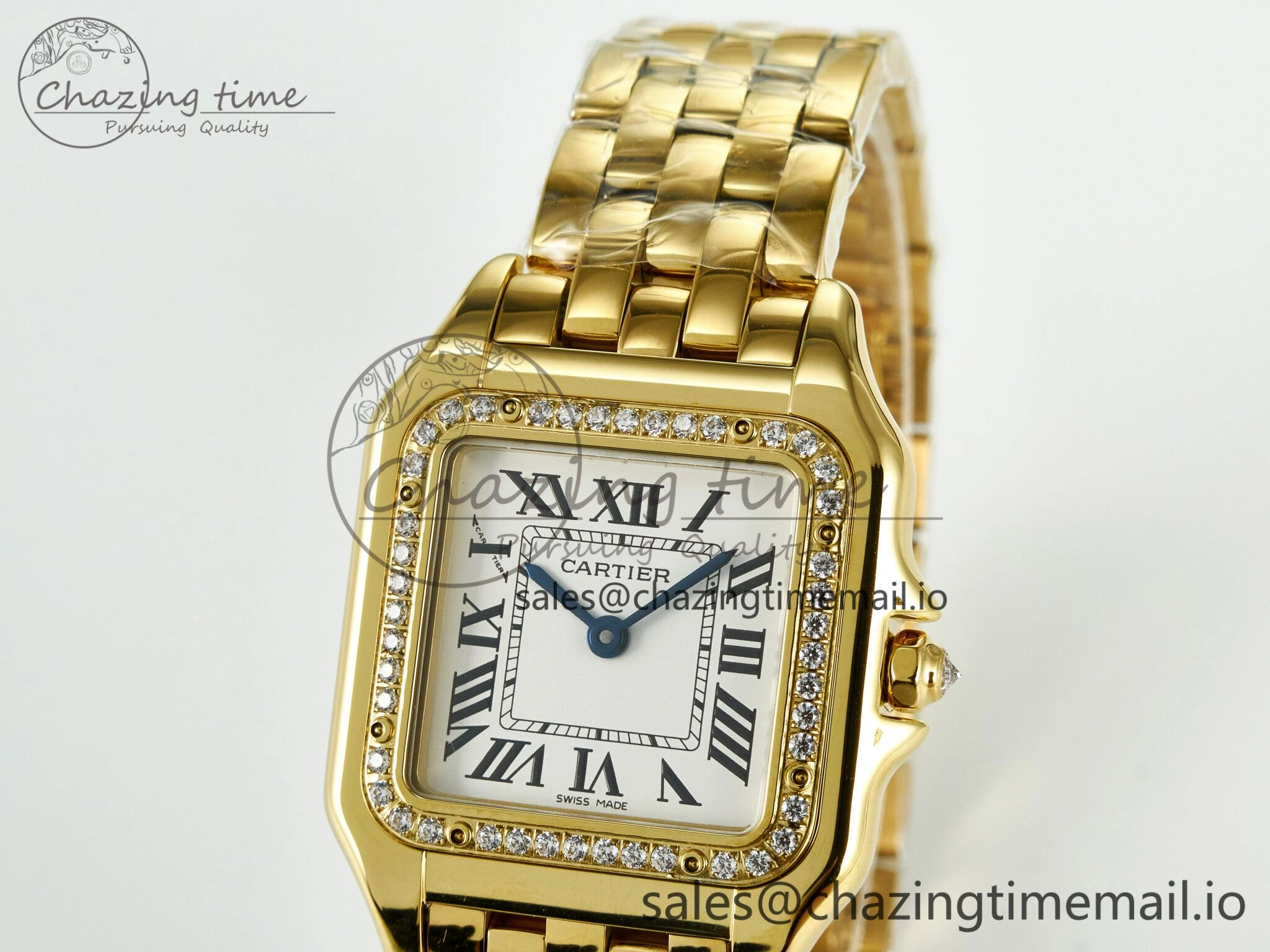 Panthère Secrete Ladies 27mm YG J12F 1:1 Best Edition White Dial Diamonds Bezel on YG Bracelet Ronda Quartz