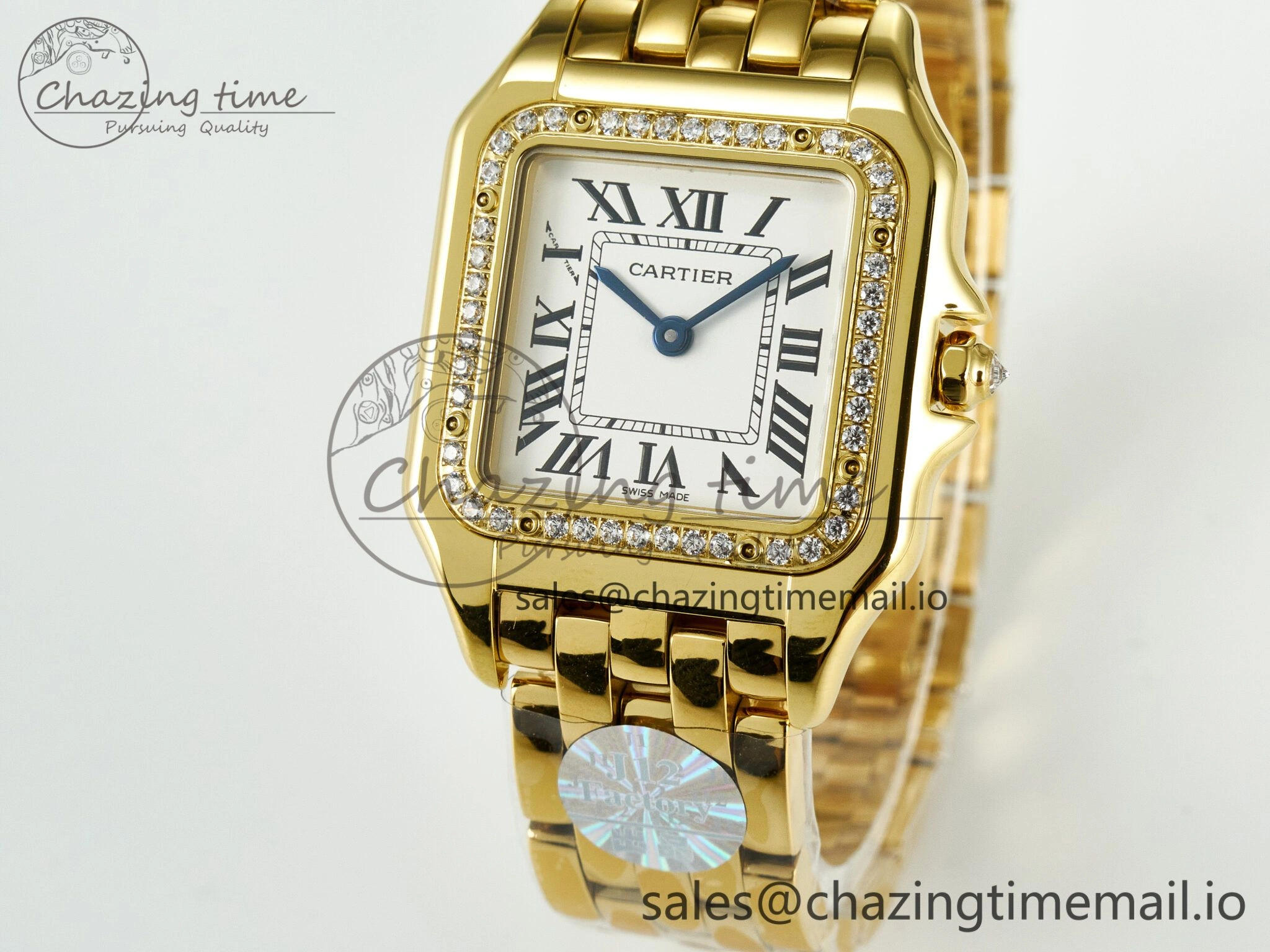 Panthère Secrete Ladies 27mm YG J12F 1:1 Best Edition White Dial Diamonds Bezel on YG Bracelet Ronda Quartz