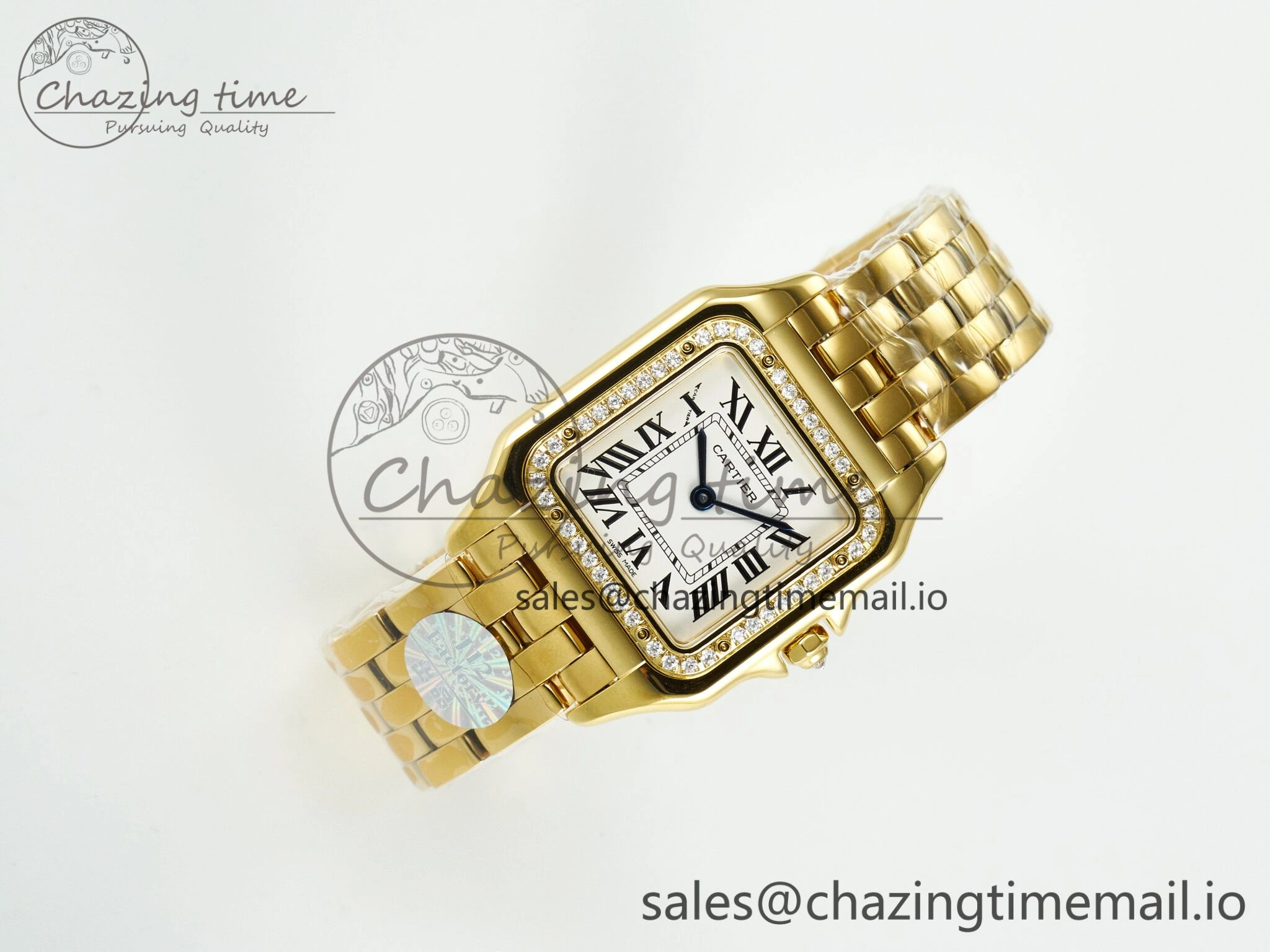 Panthère Secrete Ladies 27mm YG J12F 1:1 Best Edition White Dial Diamonds Bezel on YG Bracelet Ronda Quartz