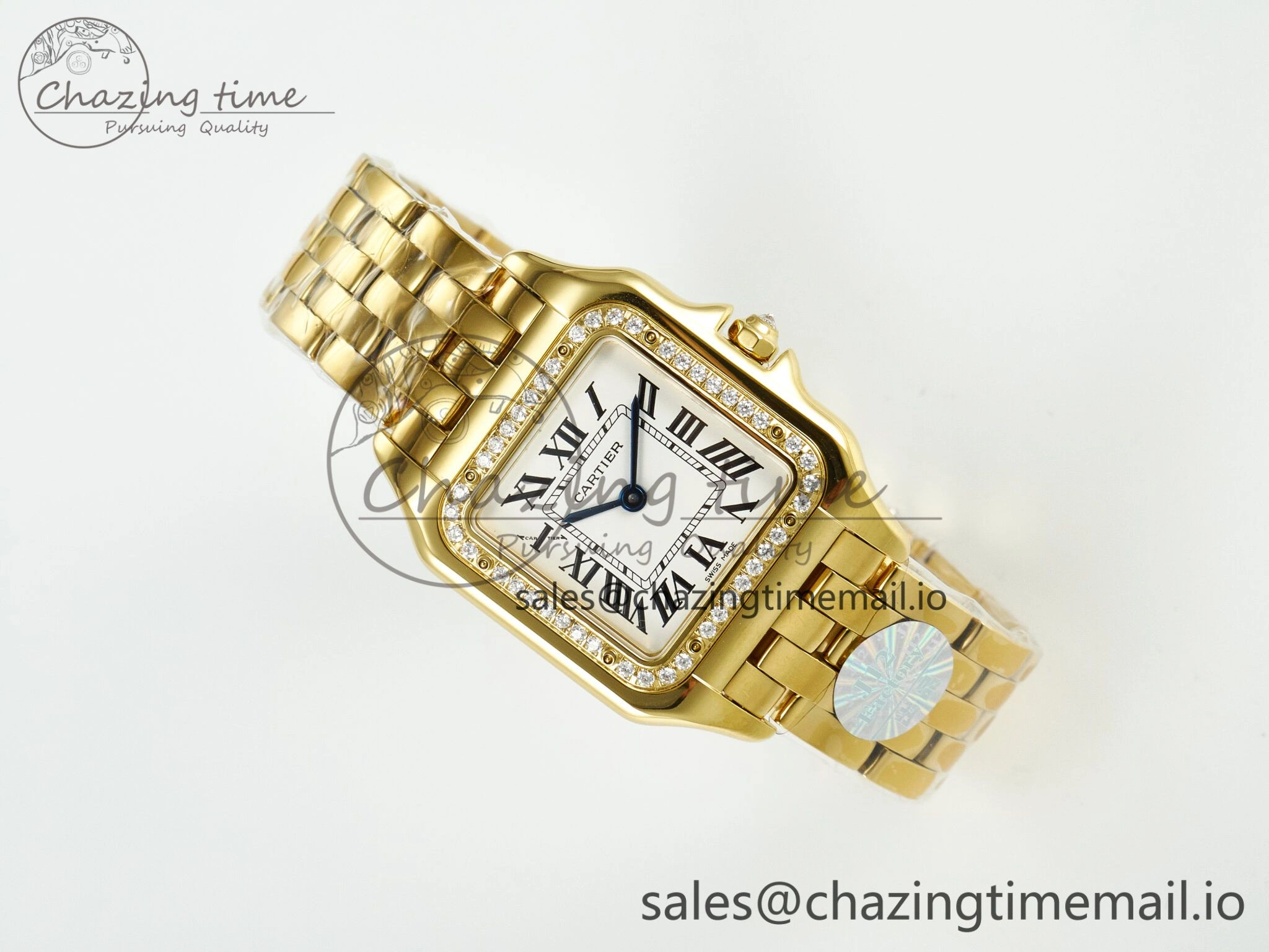 Panthère Secrete Ladies 27mm YG J12F 1:1 Best Edition White Dial Diamonds Bezel on YG Bracelet Ronda Quartz