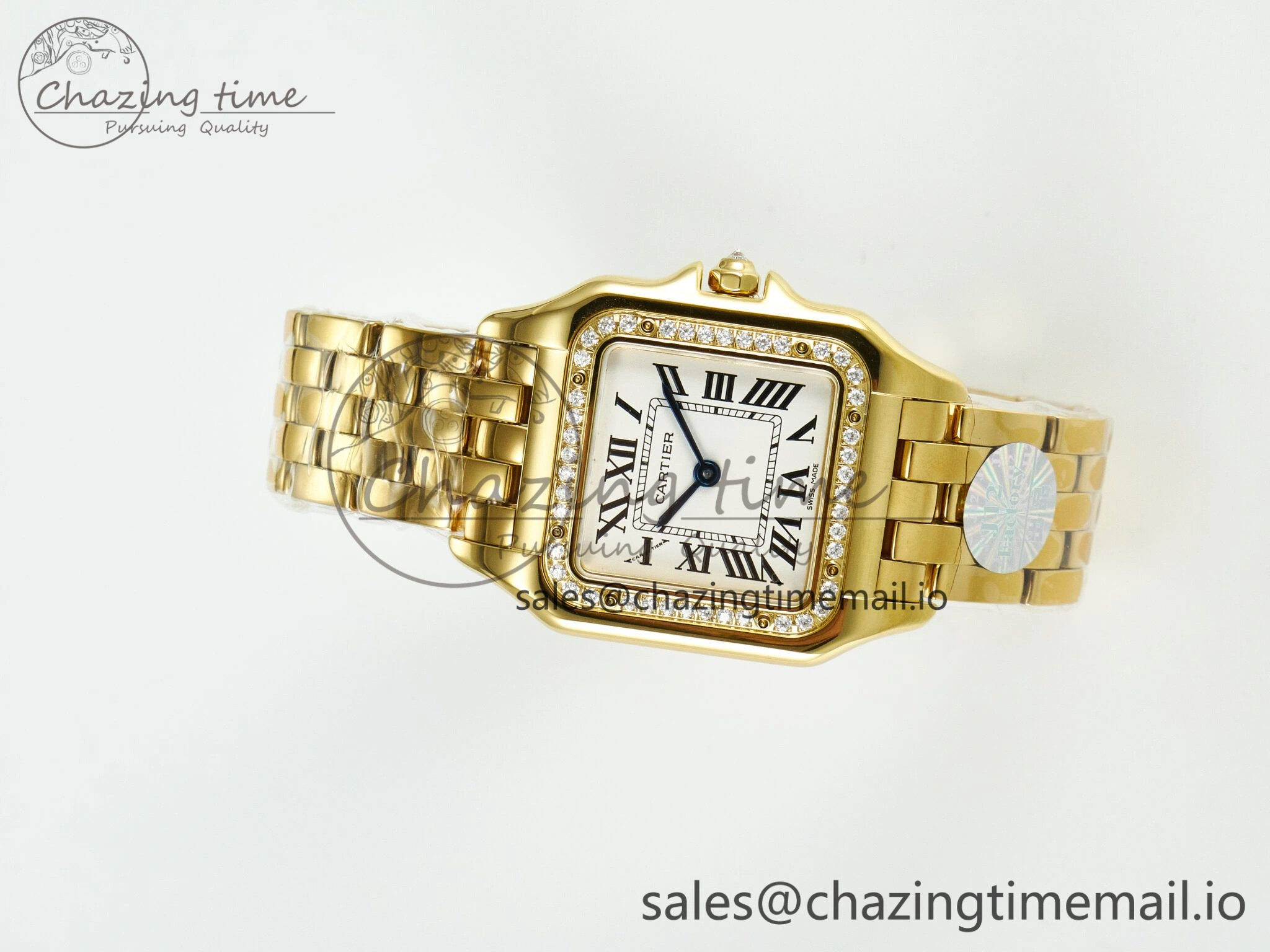Panthère Secrete Ladies 27mm YG J12F 1:1 Best Edition White Dial Diamonds Bezel on YG Bracelet Ronda Quartz